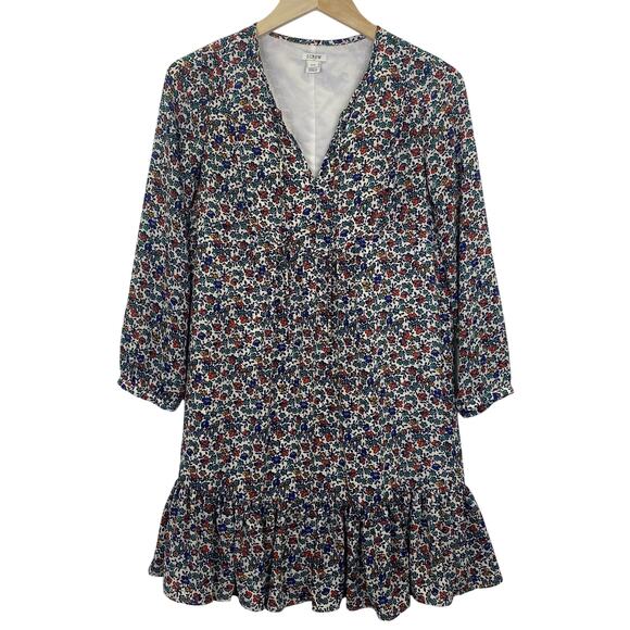 J.Crew Floral Print Dress Firey Sunset Relaxed Fit Ruffled Feminine Womens XXS - Picture 5 of 13
